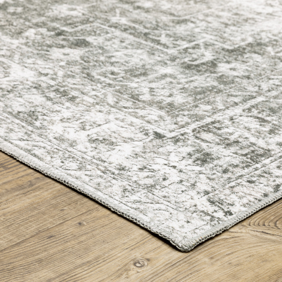 Michaela Machine Washable Distressed Grey/ Ivory Area Rug, Grey, 7'6"x10'