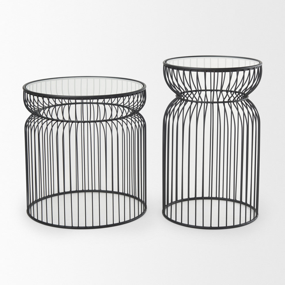 Shani Set of 2 Round, Black Metal With Glass, Accent Tables