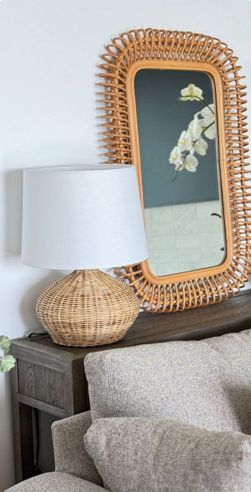 Modern Wicker Table Lamp With White Shade