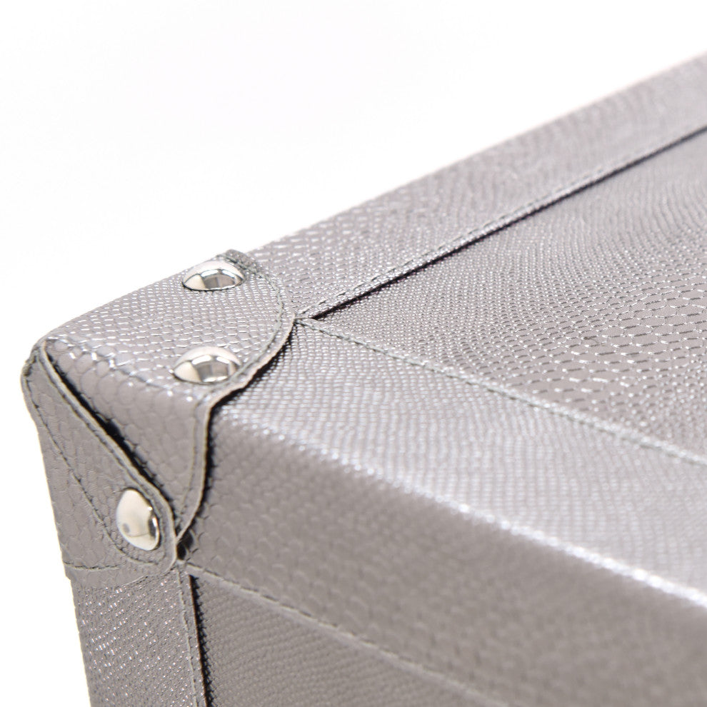 Silver Lizard Leather Console Table With Stainless Steel Legs