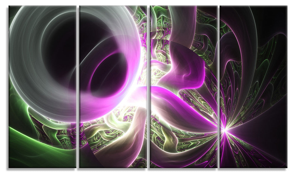Light Purple Designs on Black, Abstract Wall Art Canvas, 48"x28", 4 Panels
