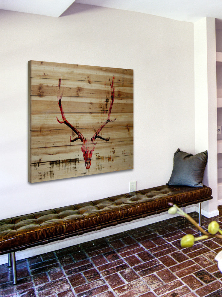 "Hot Temper" Painting Print on Natural Pine Wood, 40"x40"