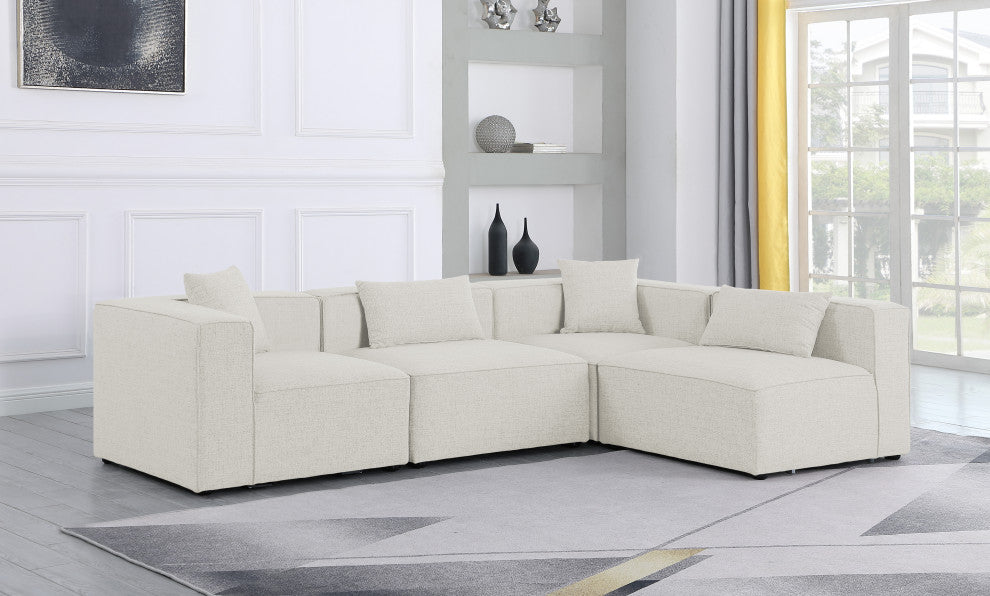 Cube Upholstered Modular Sectional, Cream, 4-Piece: 2 Armless Chair, 2 Corner Chair, Linen Texured Fabric