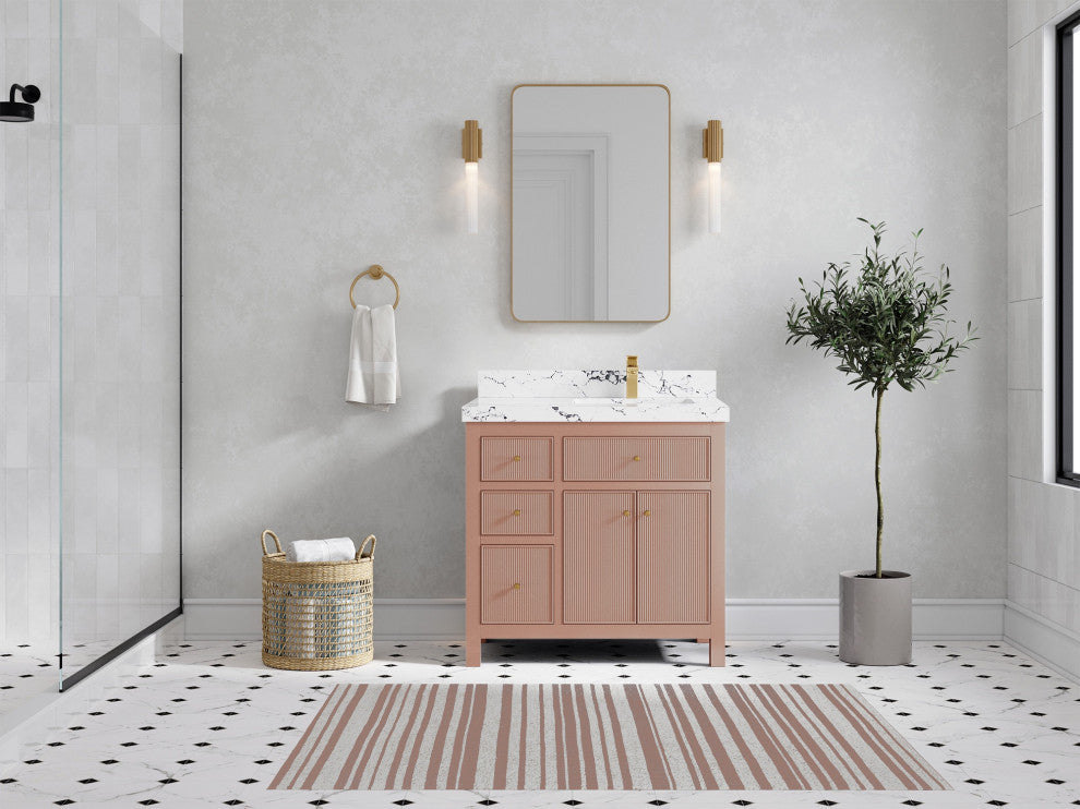 Sonoma 36" Right Offset Reeded Bath Vanity in Warm Terracotta, 2" Viola Night