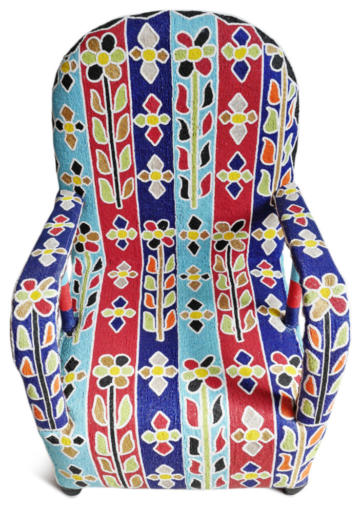 Floral Striped Yoruba Beaded Chair
