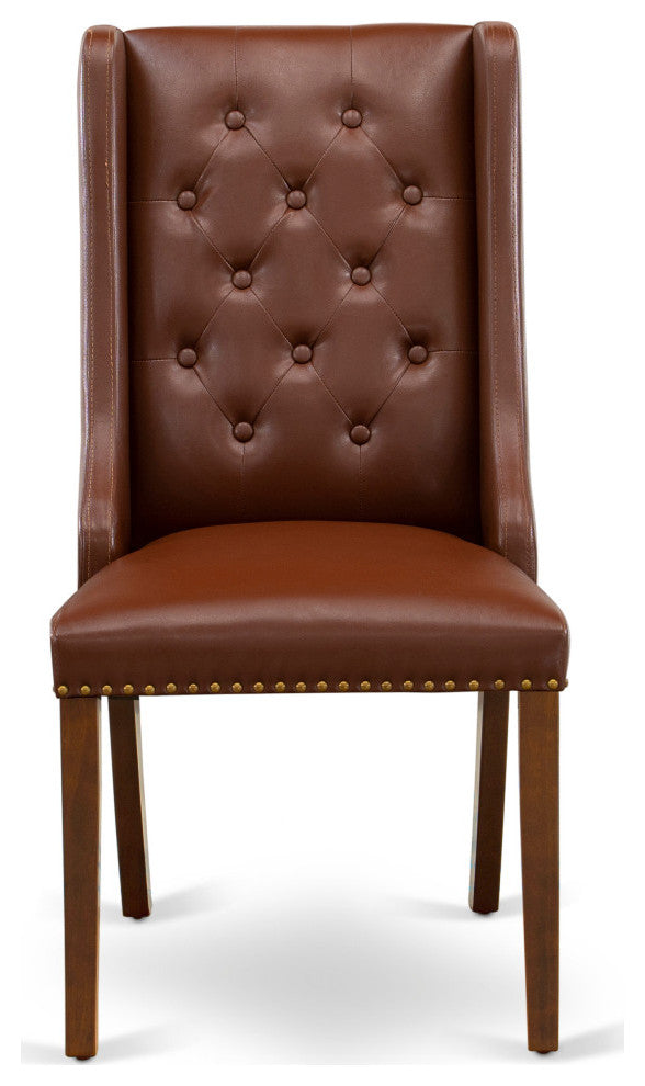 5Pc Dinette Set, 1 Round Table, 4 Brown Chairs, Mahogany Finish