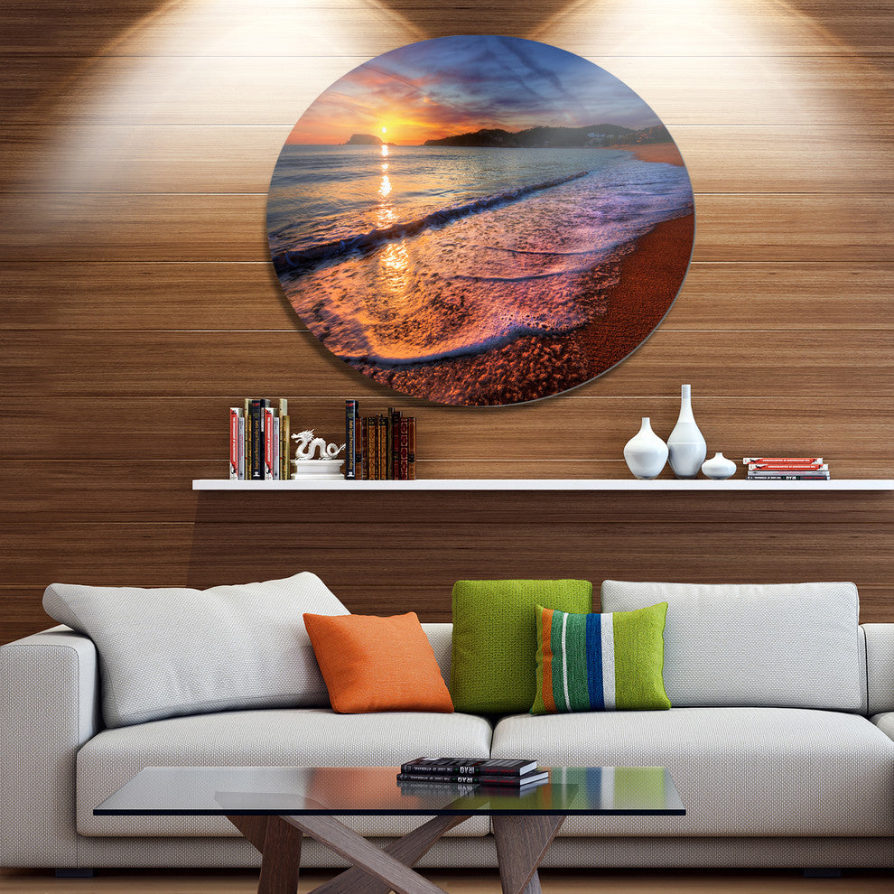 Foaming Waves At Beautiful Sunset, Seashore Art Round Wall Art, 11"