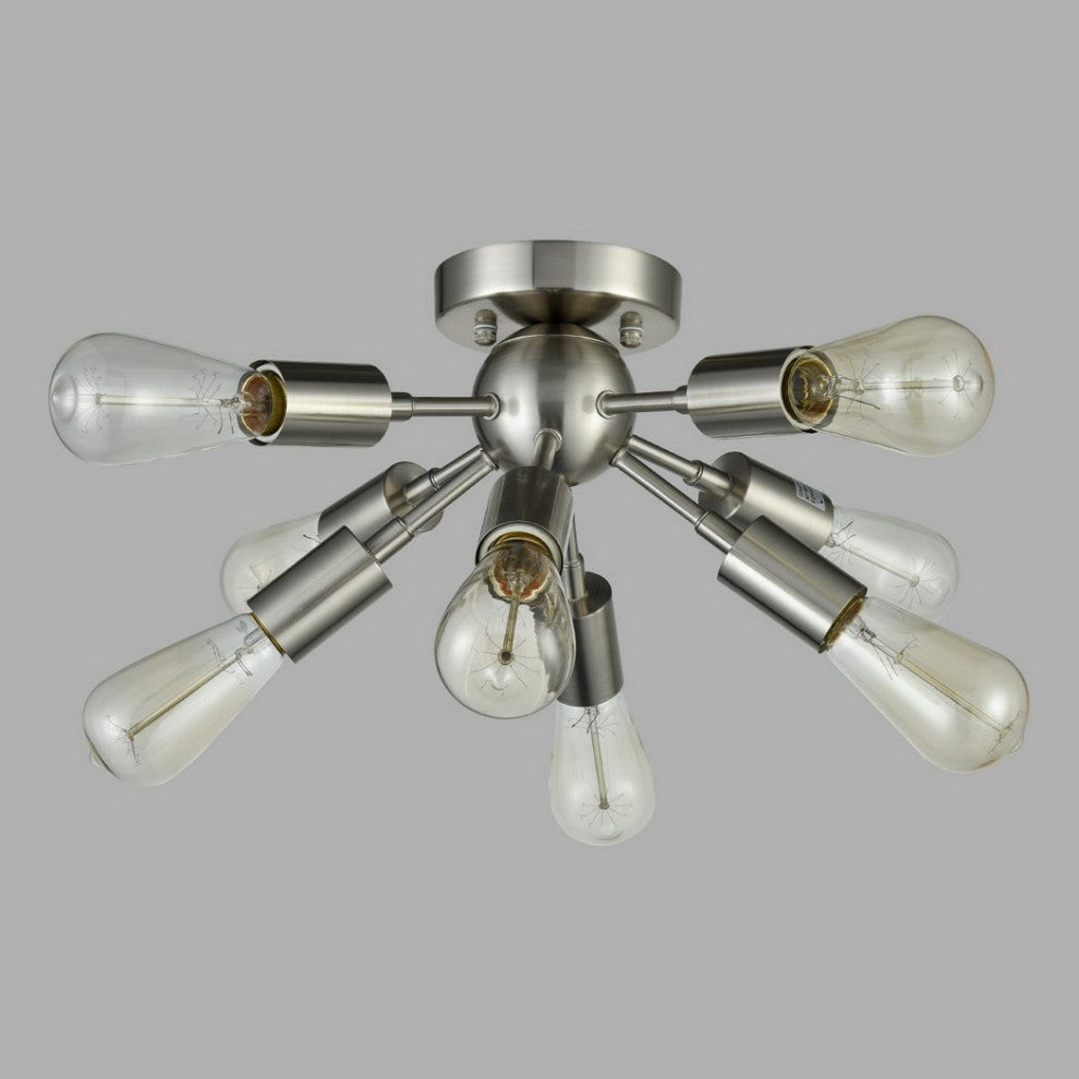 Milano Sputnik Ceiling Light 8-light Flush Mount Fixture, Brushed Nickel