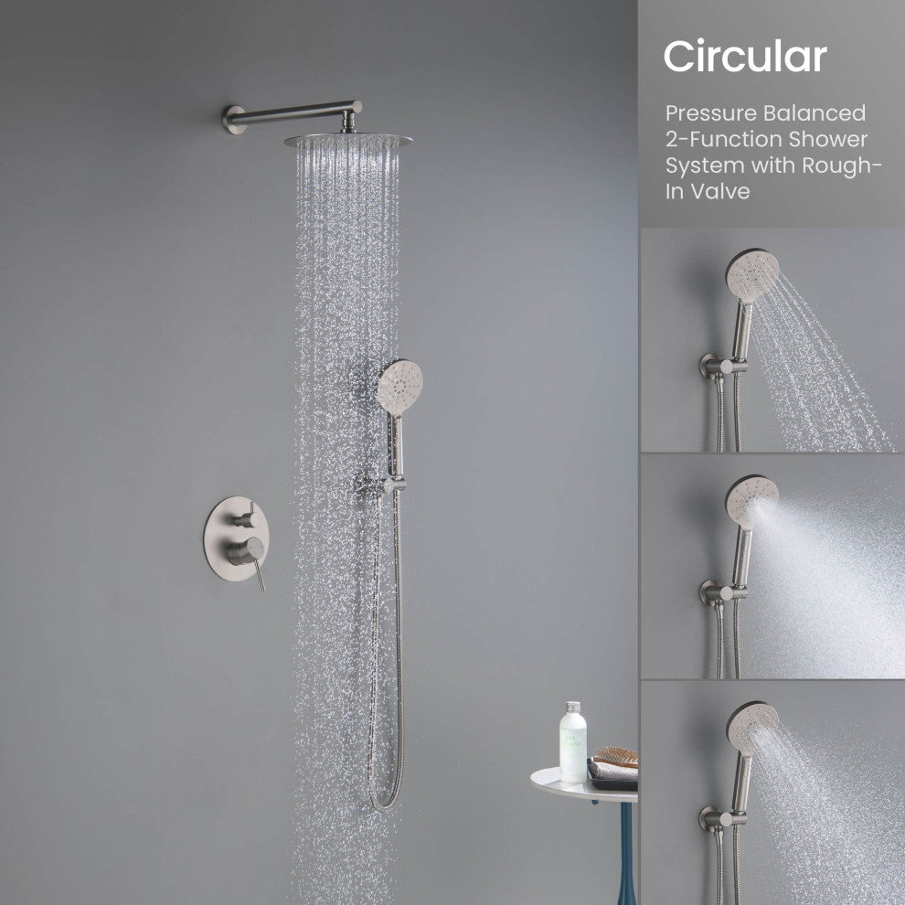 Circular Pressure 2-Function Shower System, Rough-In Valve, Brushed Nickel
