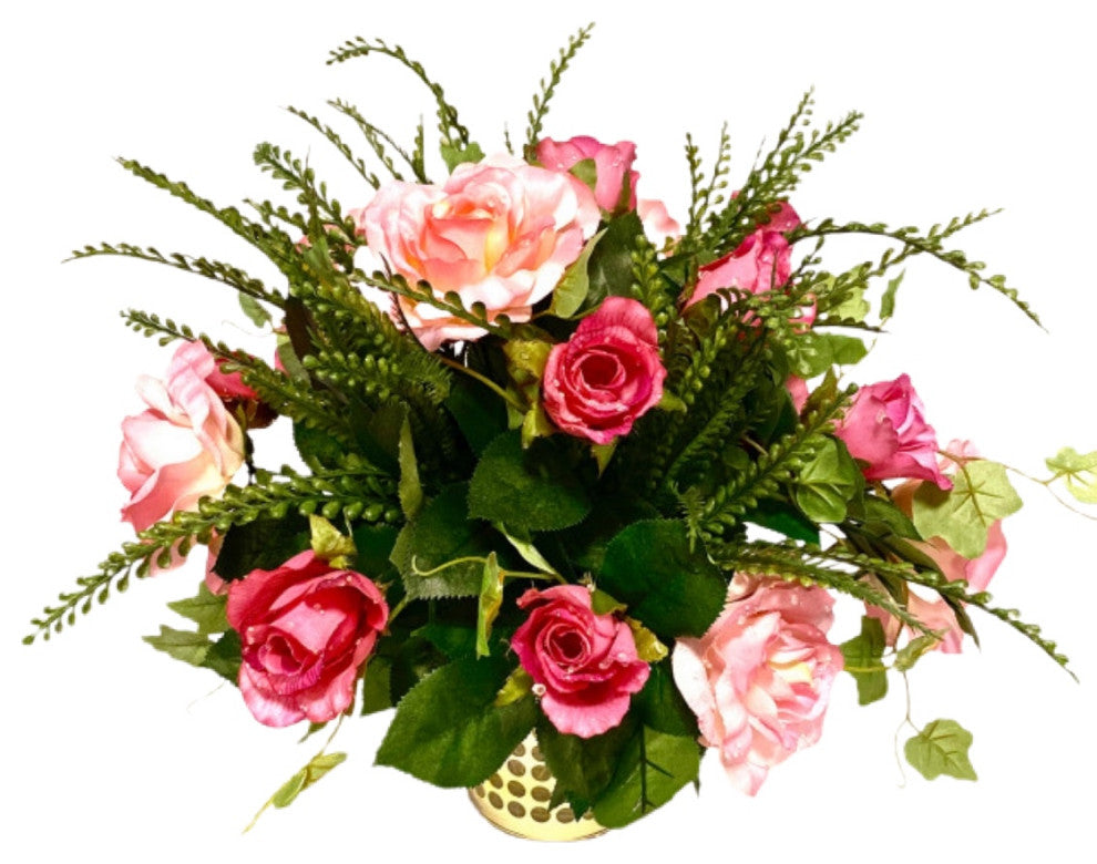 Floral Arrangement Transitional Salmon Pink Roses Centerpiece Pink 18"x 16"