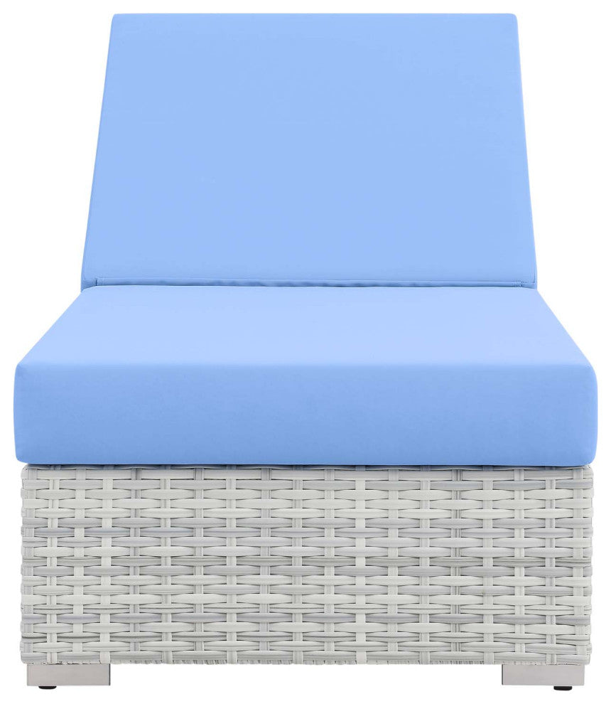 Lounge Chair Chaise, Rattan, Wicker, Gray Blue, Modern, Outdoor Patio Cafe