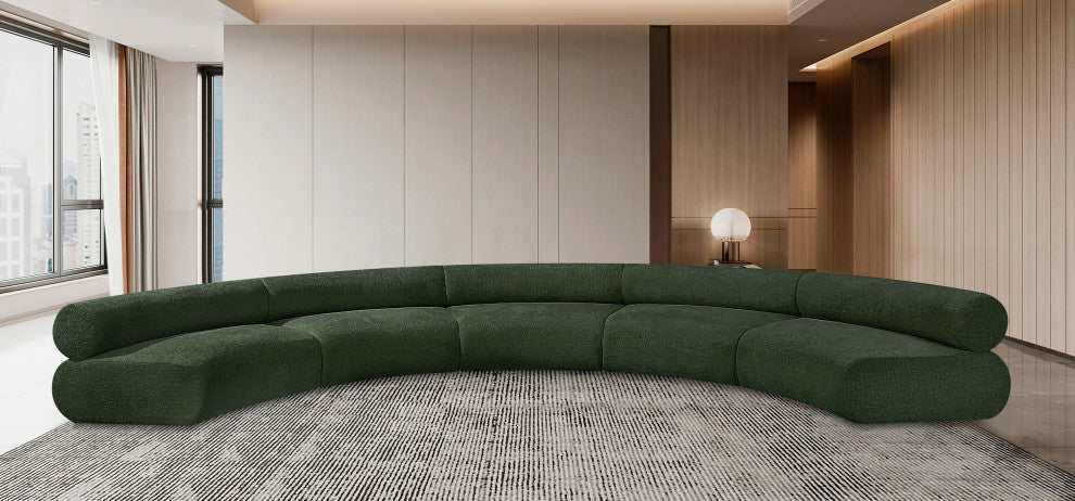 Bale Cream Chenille Fabric Modular Sofa, Green, 5-Piece, Arc Shaped