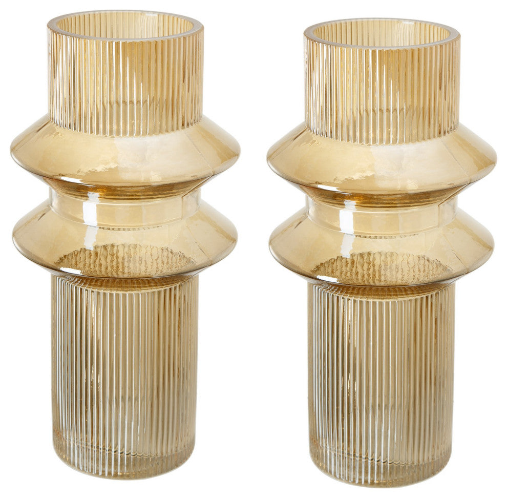 Benzara BM284993 S/2, Glass Vases, Tall Round Cylinders, Yellow, Clear Finish