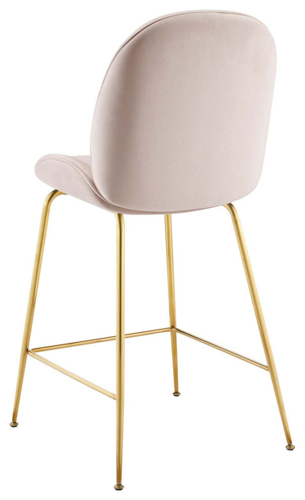 Contemporary Bar Pub and Dining Bar Stool Chair, Velvet Metal Steel, Pink