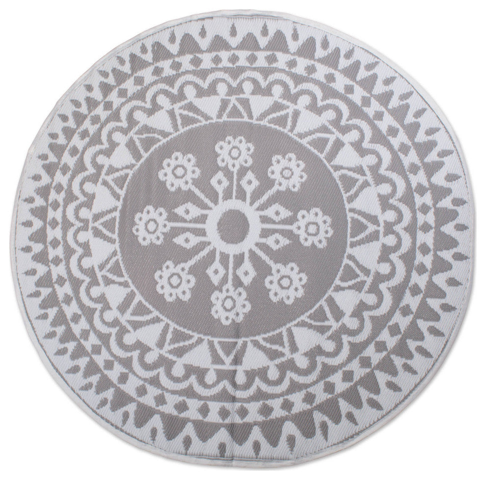 Gray Floral Outdoor Rug 5 Ft Round