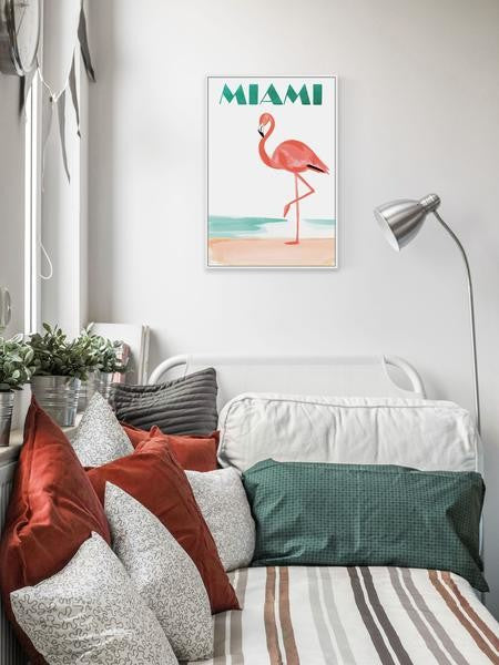 "Miami Flamingo II" Floater Framed Painting Print on Canvas, 24"x36"