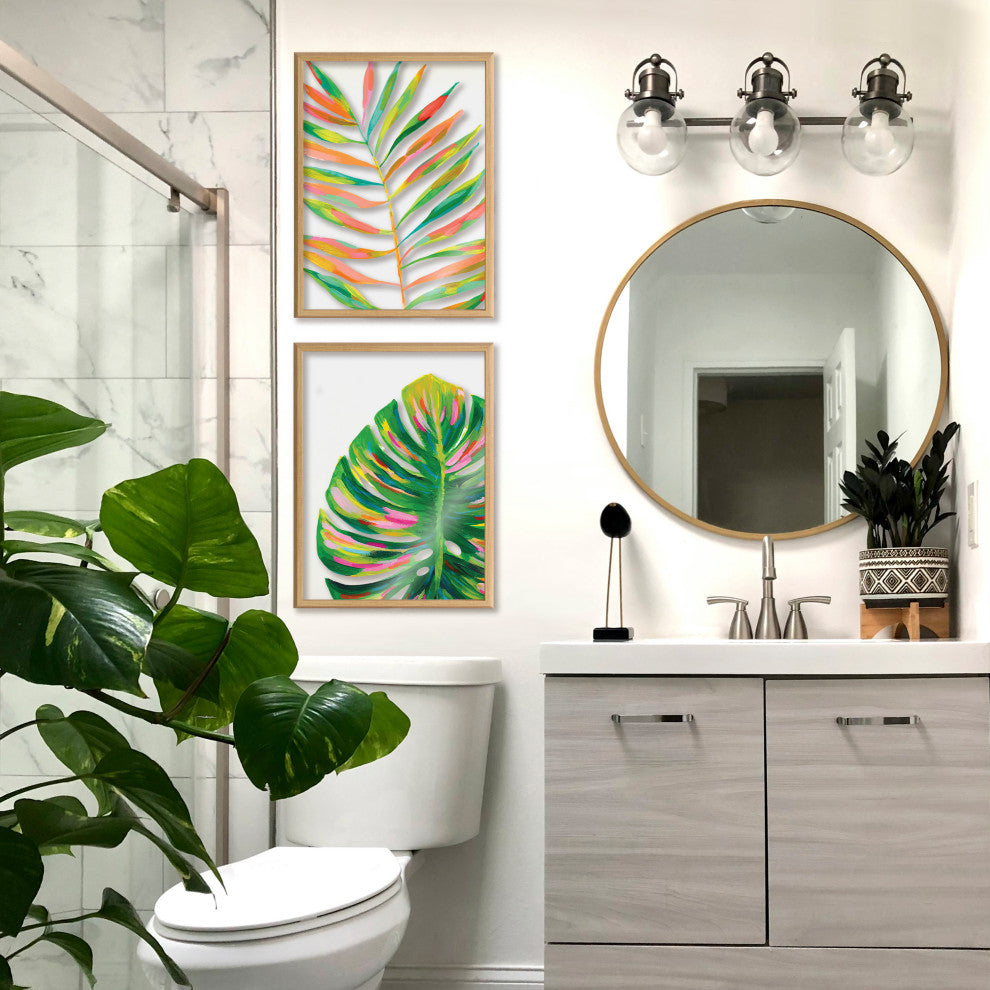 Blake Monstera Framed Printed Glass by Jessi Raulet of Ettavee, Natural 18x24