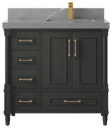 Aberdeen 36 Right Offset Bath Vanity in Black Top 2" Piatra Gray