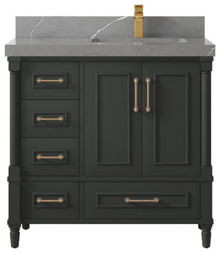 Aberdeen 36 Right Offset Bath Vanity in Black Top 2" Piatra Gray