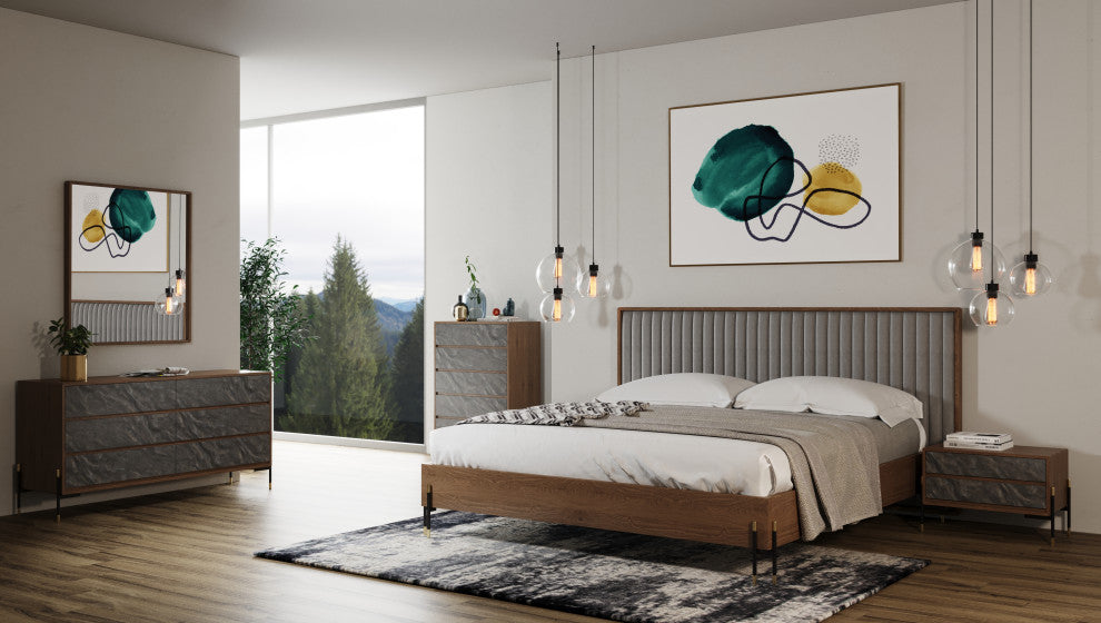 Nova Domus Metcalf Mid-Century Walnut and Gray Bedroom Set, Queen