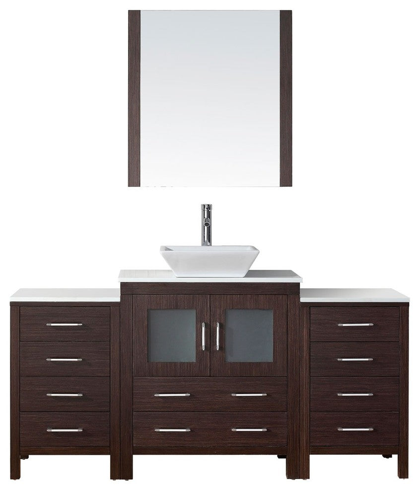 Dior 66" Single Bathroom Vanity, Espresso With White Engineered Stone