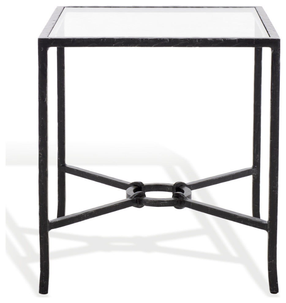 Safavieh Couture Tauri Metal Square Accent Table, Black/Clear