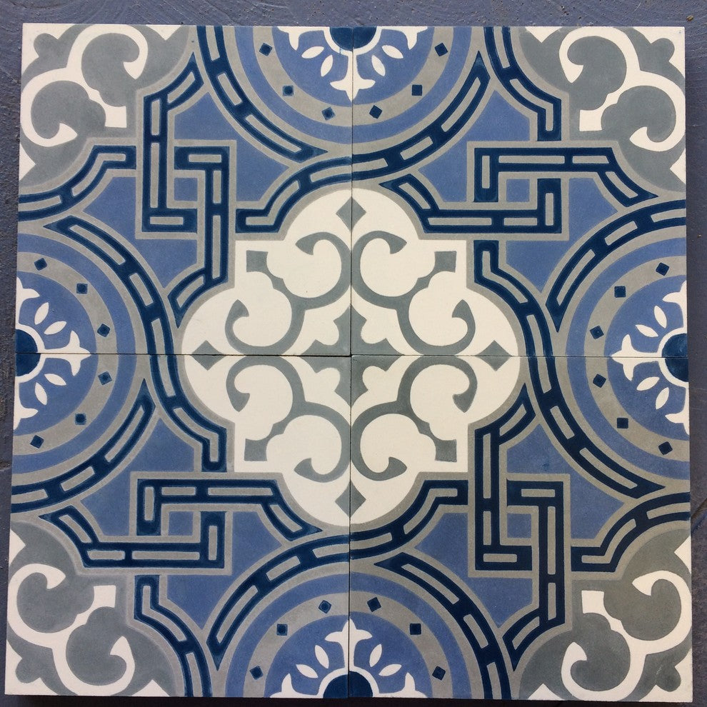 8"x8" Michael Glacier, Handcrafted Cement Tiles, Set of 16