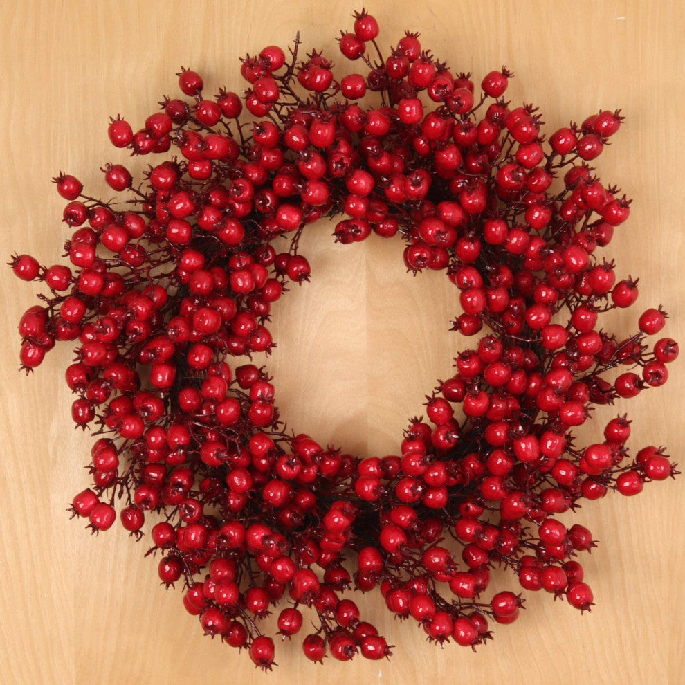 24" Red Berry Wreath 24" Hawthorn Twig Berries Holiday Decorative