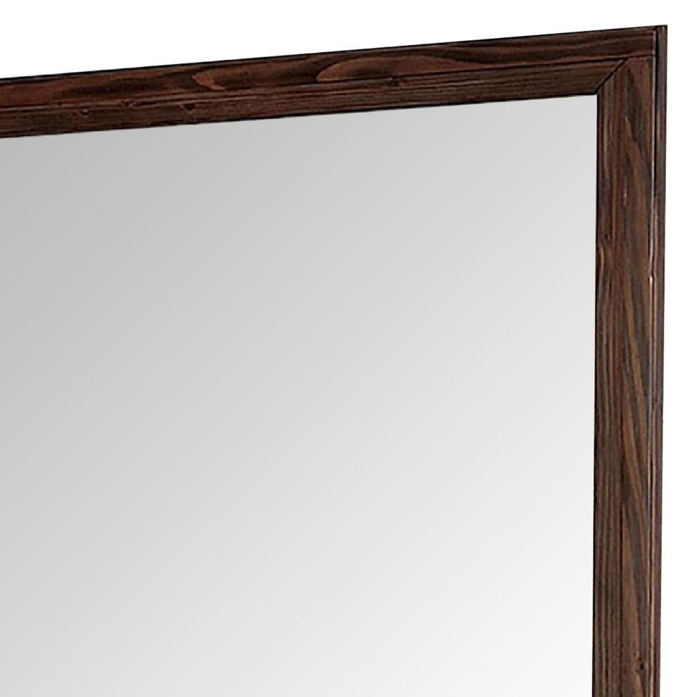Benzara BM276346 36" Wall Mirror, Molded Trim, Grain Details, Oak Brown