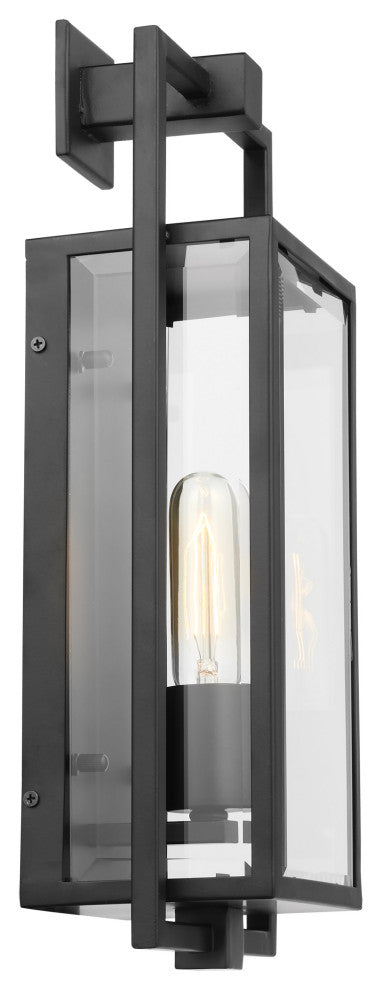Exhibit 1-Light Medium Wall Lantern, Matte Black/Clear Beveled Glass