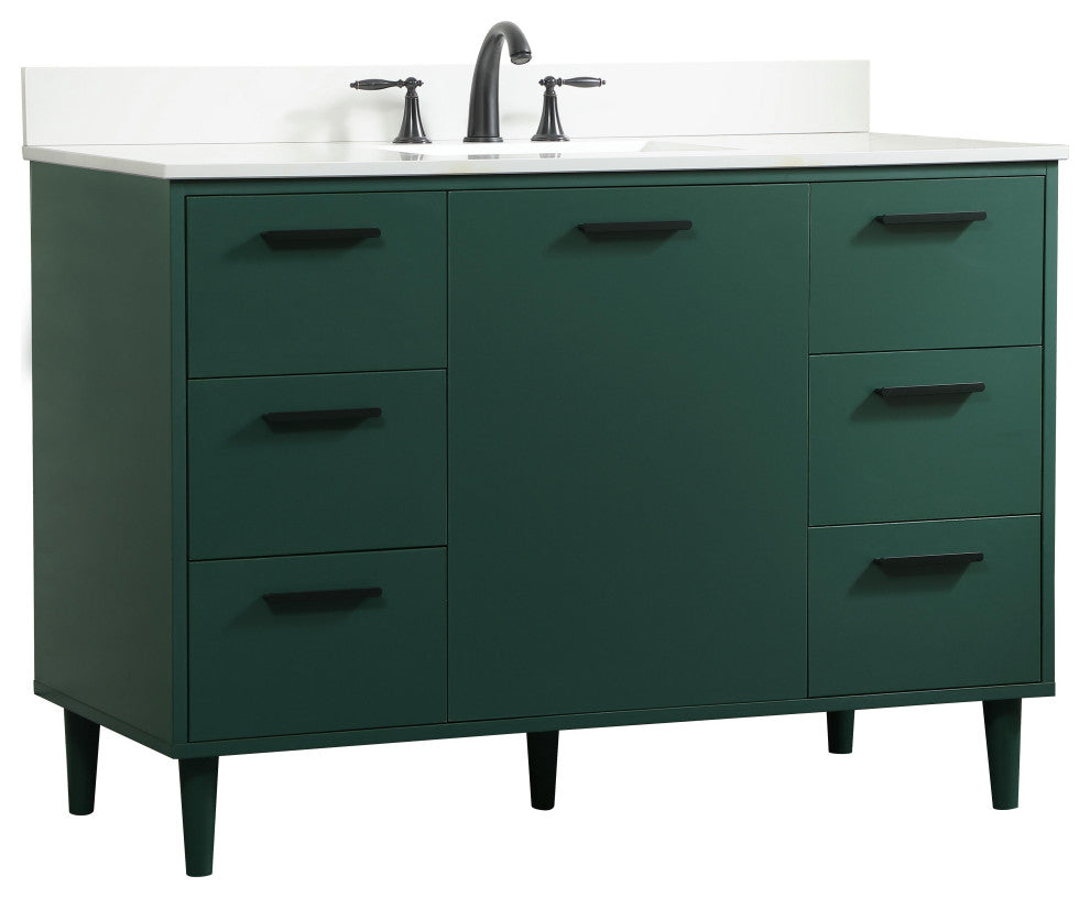 Home Living Modern Natural Oak-Light Bathroom Vanity, Green, 48"