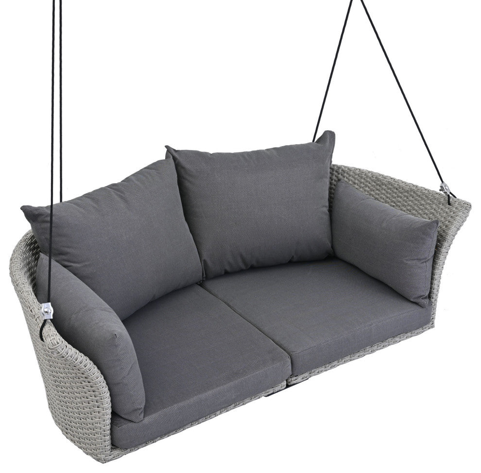 Outdoor Patio 2-Person Hanging Rattan Woven Porch Swings, Cushions