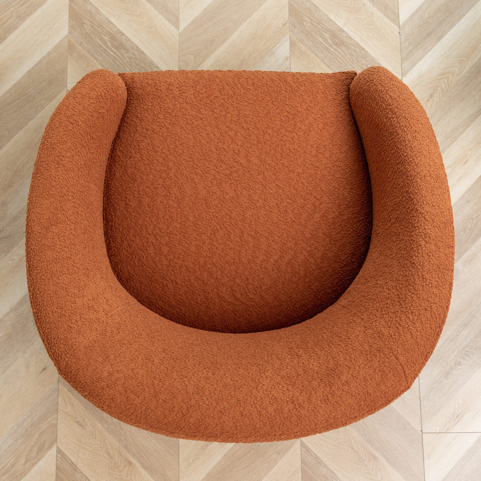 32" Wide Boucle Upholstered Swivel Barrel Chair, Caramel