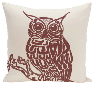 Hootie Animal Print Pillow, Off White - Rust, 18"x18"