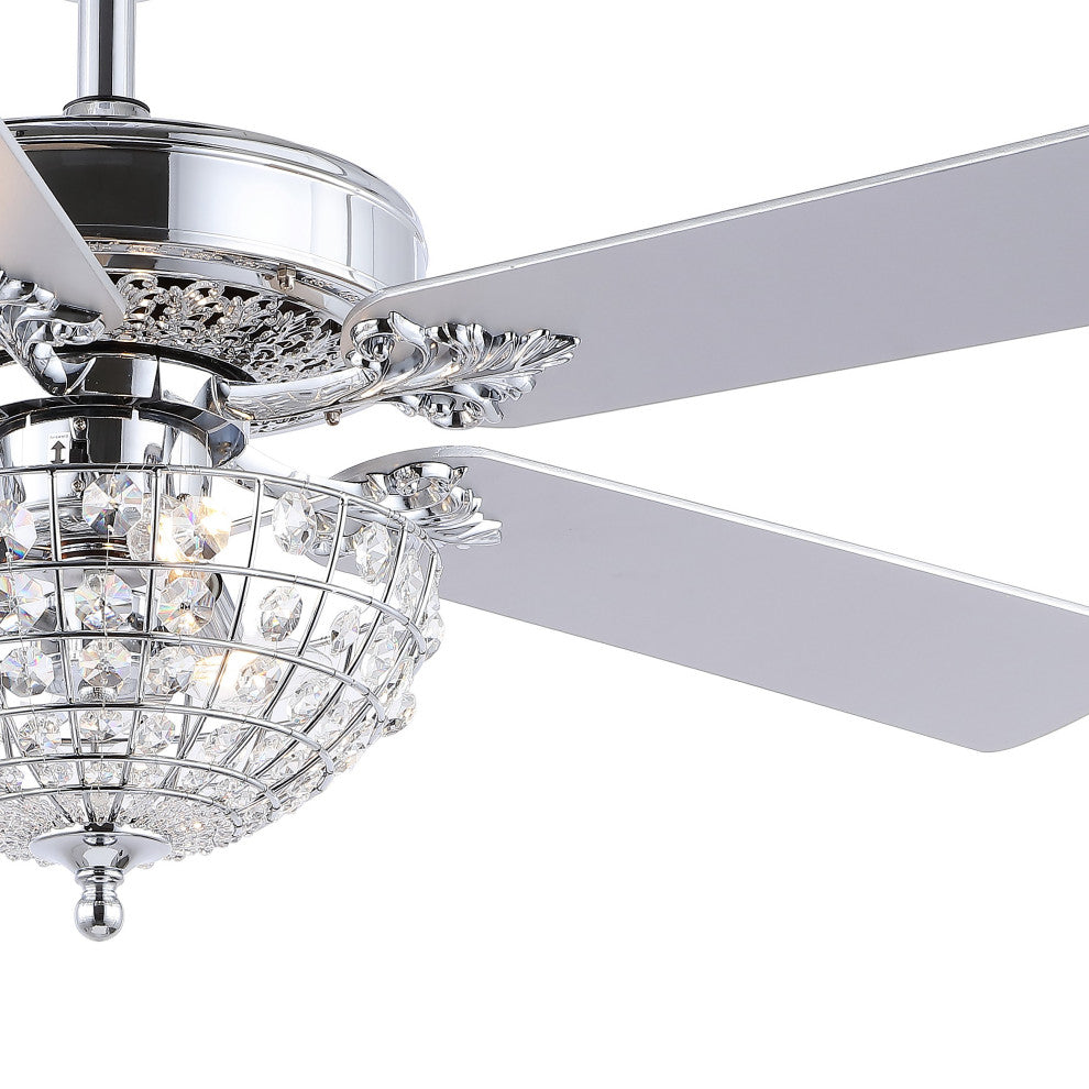 Mandy 52" 3-Light Glam Crystal Dome Shade LED Ceiling Fan With Remote, Chrome