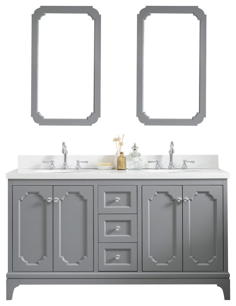 60" Wide Cashmere Gray Double Sink Quartz Carrara Bathroom Vanity