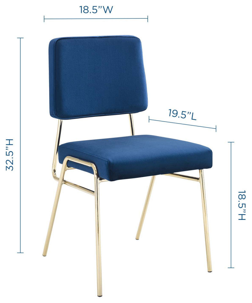 Side Dining Chair, Velvet, Metal, Gold Blue Navy, Modern, Cafe Bistro Restaurant