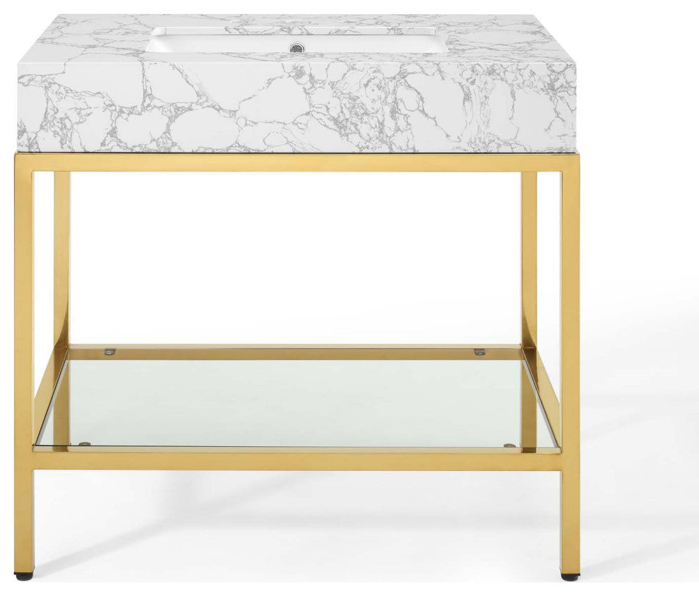 Kingsley 36" Gold Stainless Steel Bathroom Vanity - Gold White