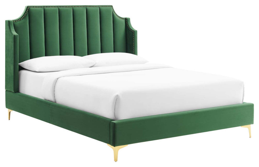 Daniella Performance Velvet Queen Platform Bed Emerald