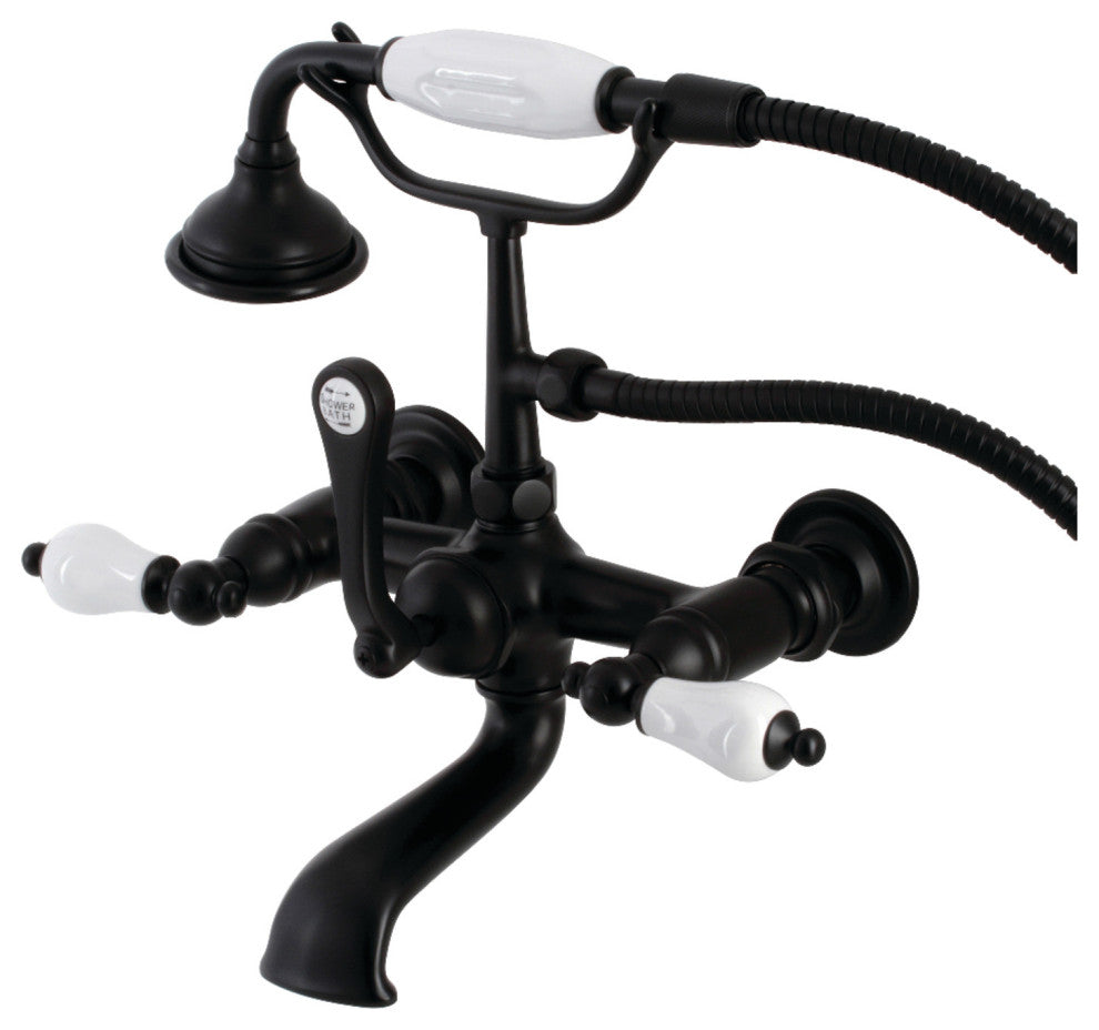 AE553T0 7" Wall Mount Tub Faucet With Hand Shower, Matte Black
