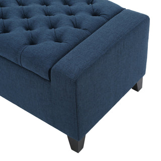 GDF Studio Seattle Tufted Storage Ottoman Bench, Dark Blue