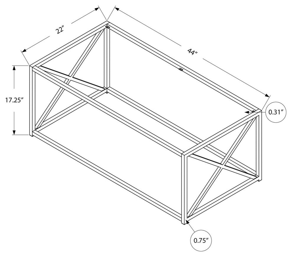 Coffee Table, Cocktail, Rectangular, 44"L, Metal, Tempered Glass, Chrome, Clear