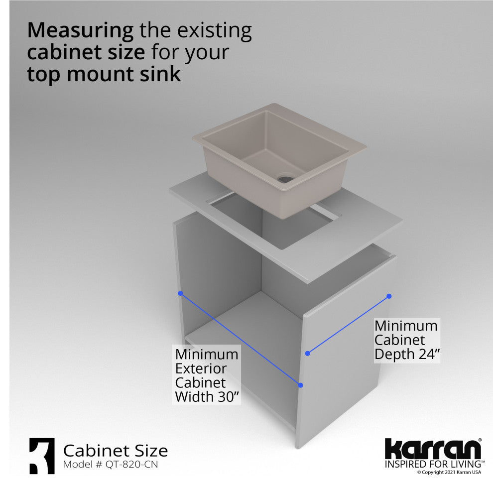 Karran QT-820 Top Mount 25" Single Bowl Quartz Kitchen Sink, Concrete