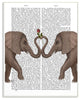 Elephants Heart Rose Book Page Illustration Oversized Wall Plaque Art, 13"x19"