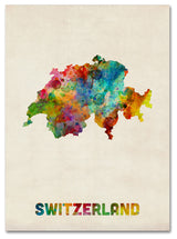 "Switzerland Watercolor Map" Canvas Art by Michael Tompsett