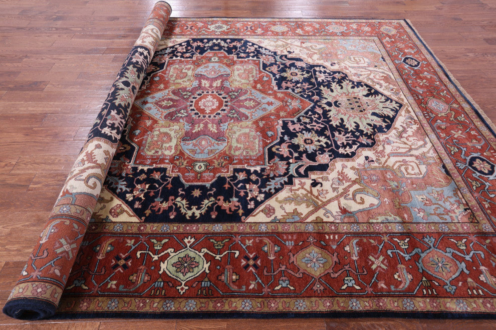 9' 0" X 11' 11" Handmade Persian Fine Serapi Wool Rug - Q14692