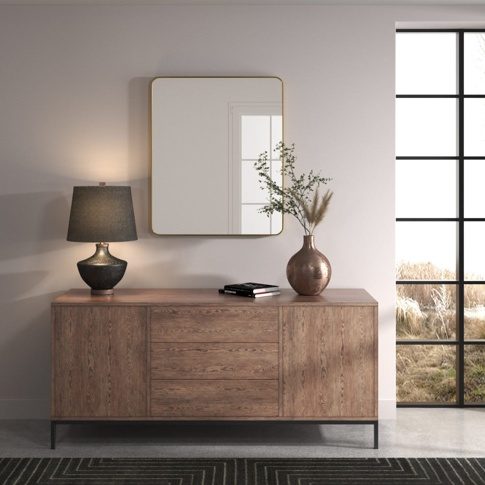 Rectangular Aluminum Framed Wall Mounted Bathroom Mirror, Brushed Gold;, 30" X 36"