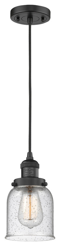1-Light Small Bell 5" Pendant, Matte Black, Glass: Seedy