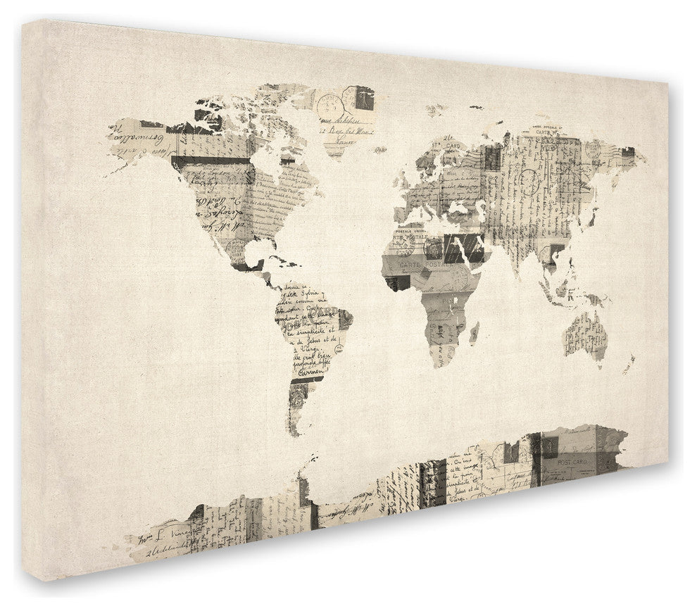 'Vintage Postcard World Map' Canvas Art by Michael Tompsett
