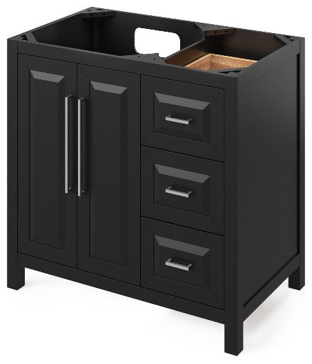 Cade Transitional 36" Black Left Offset Sink Vanity, Black Granite Vanity Top